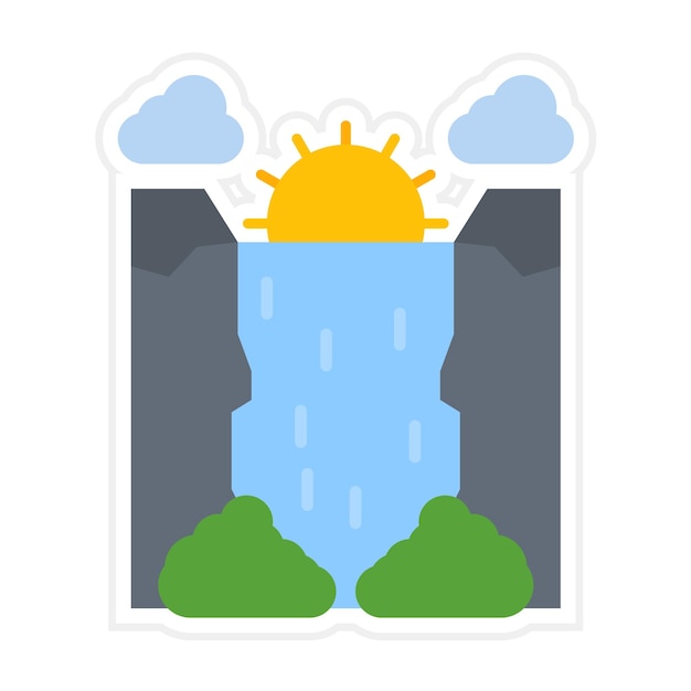 Vector el icono vectorial de paisaje de cascada se puede usar para el conjunto de iconos de paisajes