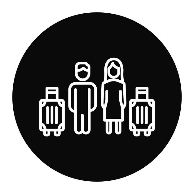 El icono vectorial de la pareja de viajeros se puede utilizar para el conjunto de iconos de la agencia de viajes