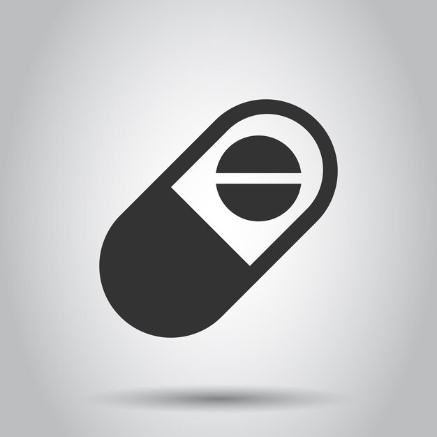 Icono vectorial de pastillas de cápsulas en estilo plano Ilustración de pastillas médicas en fondo blanco Concepto de cápsula y medicamento