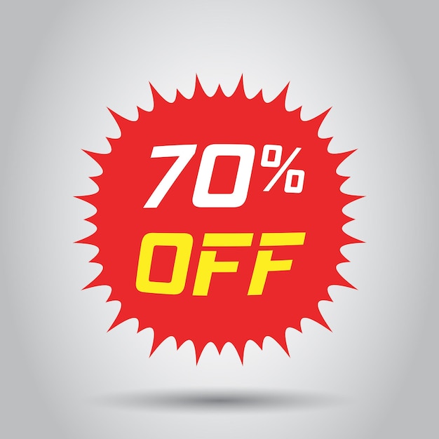Icono vectorial de pegatina de descuento en estilo plano Ilustración del letrero de etiqueta de venta en fondo blanco Promoción concepto de descuento del 70 por ciento