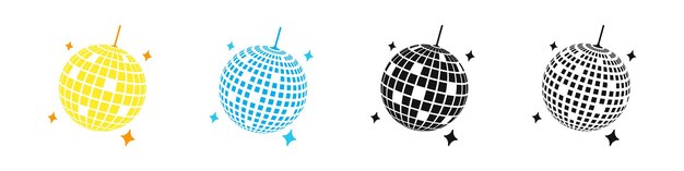 Icono vectorial de la pelota de disco Iconos brillantes de la bola de disco Club nocturno Bola de discoteca