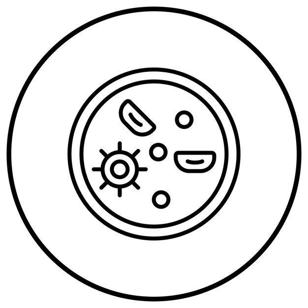 El icono vectorial de la placa de Petri se puede utilizar para el conjunto de iconos de Investigación y Ciencia