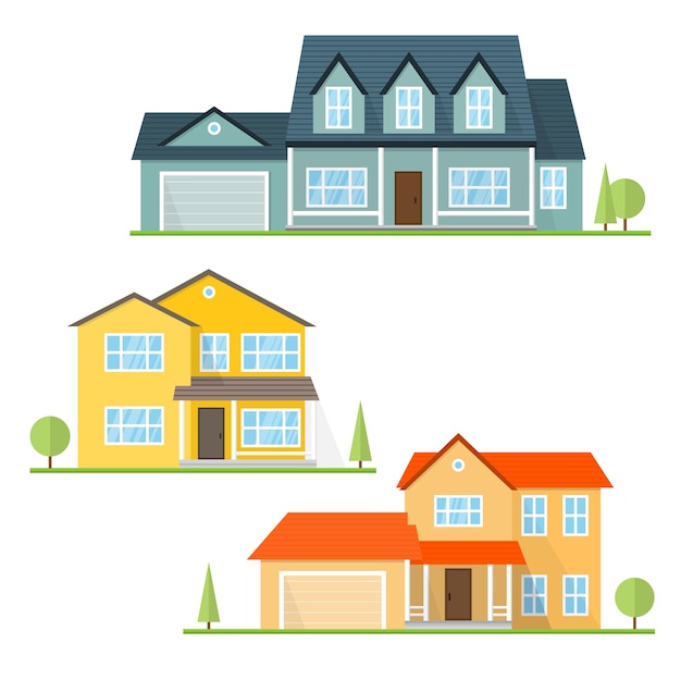 Icono vectorial plano casa estadounidense de los suburbios