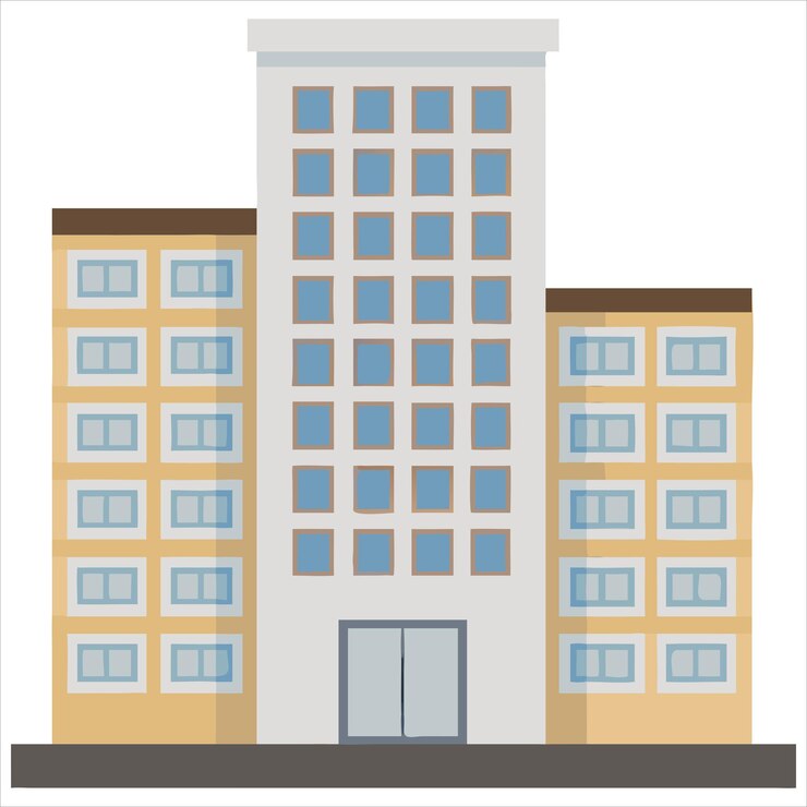 Vector icono vectorial plano y minimalista de un edificio de oficinas de varias plantas con ventanas