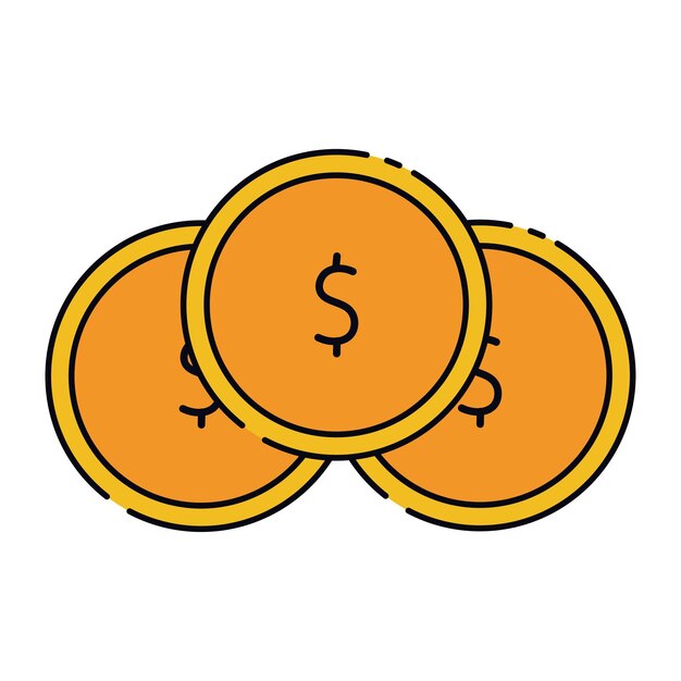 Icono vectorial plano de monedas de oro apiladas con un símbolo de dólar que representa la riqueza monetaria