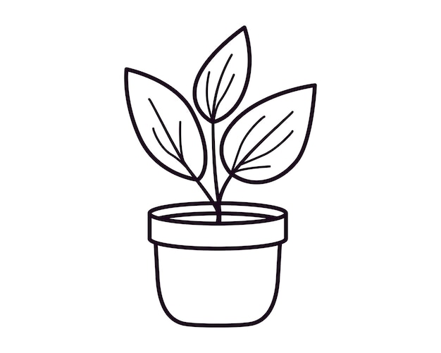 Icono vectorial de planta en olla para decoración del hogar Ilustración de línea negra y blanca de planta de casa