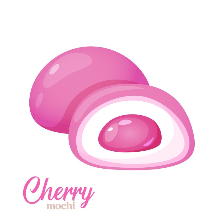 Vector icono vectorial del postre japonés mochi con sabor a cereza aislado sobre un fondo blanco