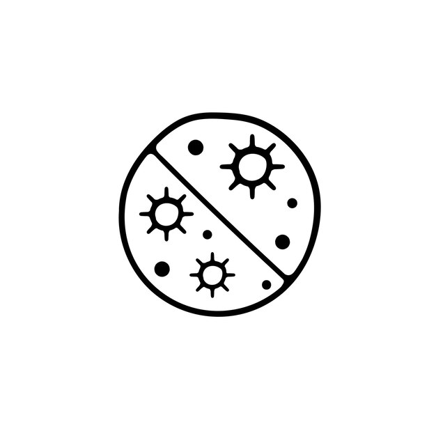 Un icono vectorial que representa un virus que presenta una representación visual simplificada de una forma esférica con picos o formas irregulares Icono de línea negra vectorial