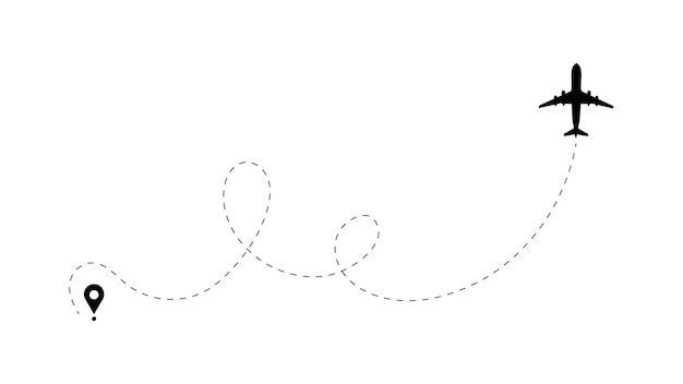 Icono vectorial de ruta de línea de avión de ruta de vuelo de avión de aire con punto de inicio y rastreo de línea de tirón