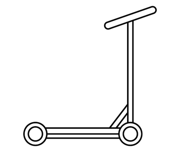 Ícono vectorial de scooter en blanco y negro Ilustración de transporte de línea aislada en fondo blanco Signo de equipo deportivo activo Página de colorear de pasatiempo simple Concepto de transporte alternativo