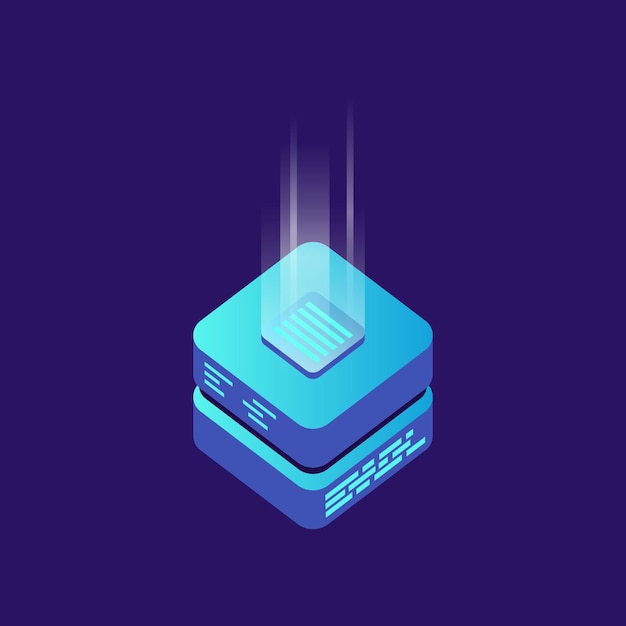 El icono vectorial del servidor de minería de bitcoin en estilo isométrico Blockchain criptomoneda granja centro de datos ilustración de fondo Concepto de cadena de bloques