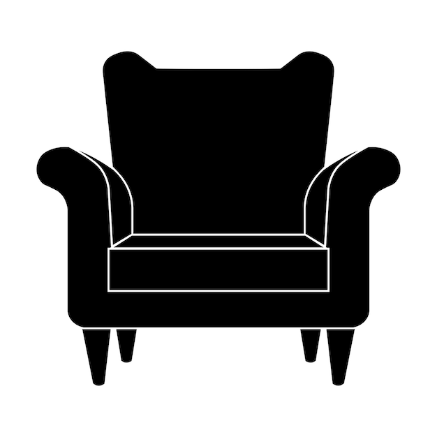 Icono vectorial de sillón negro sobre fondo blanco