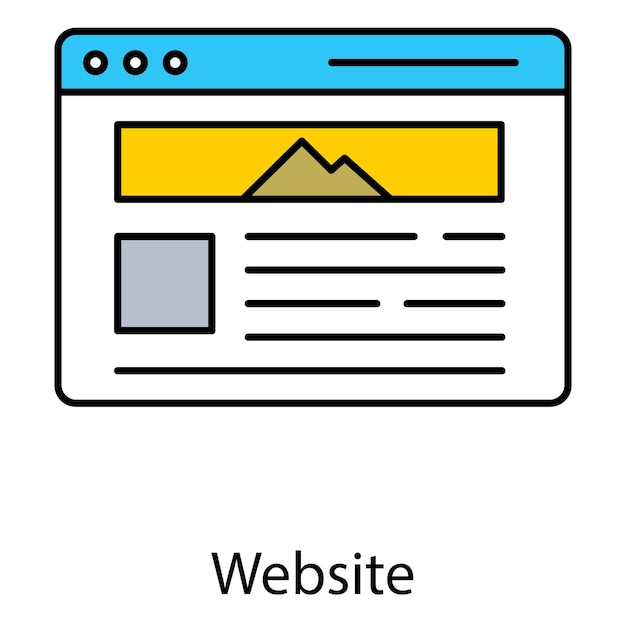 Icono vectorial de sitio web que representa la navegación en línea, la red global y la interacción con la página web