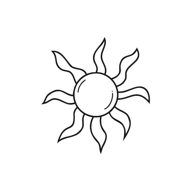 Icono vectorial del sol en estilo doodle color negro y blanco diseño lineal negro minimalista
