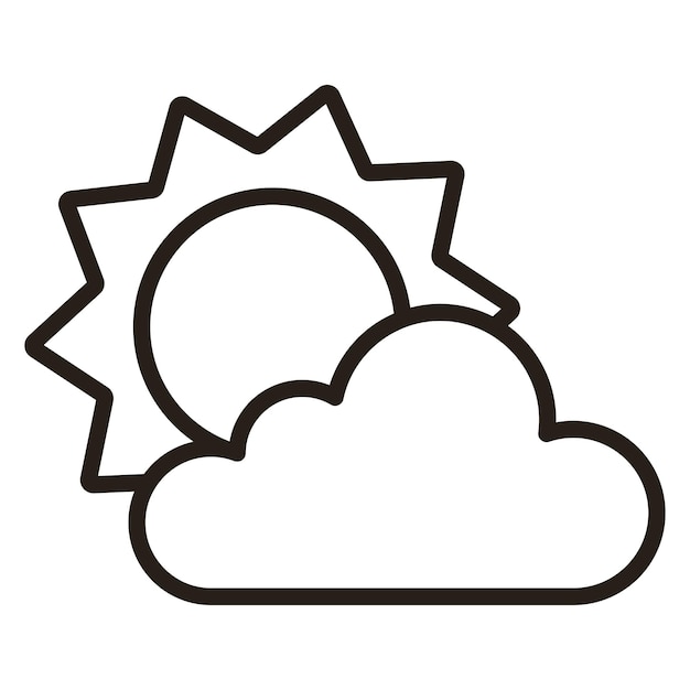 Ícono vectorial de sol y nubes Contorno negro Ilustración vectorial aislada sobre fondo blanco
