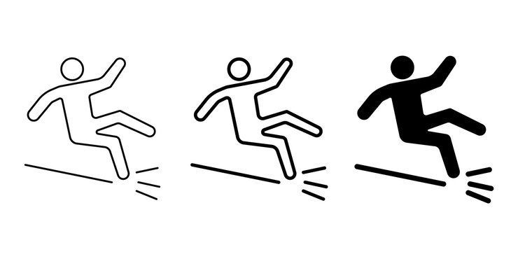 Icono vectorial de suelo resbaladizo en fondo blanco Signo vectorial EPS de peligro de caída y accidente de caída