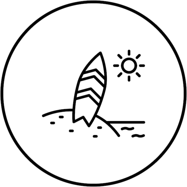 El icono vectorial de la tabla de surf se puede usar para el conjunto de iconos de la línea de costa