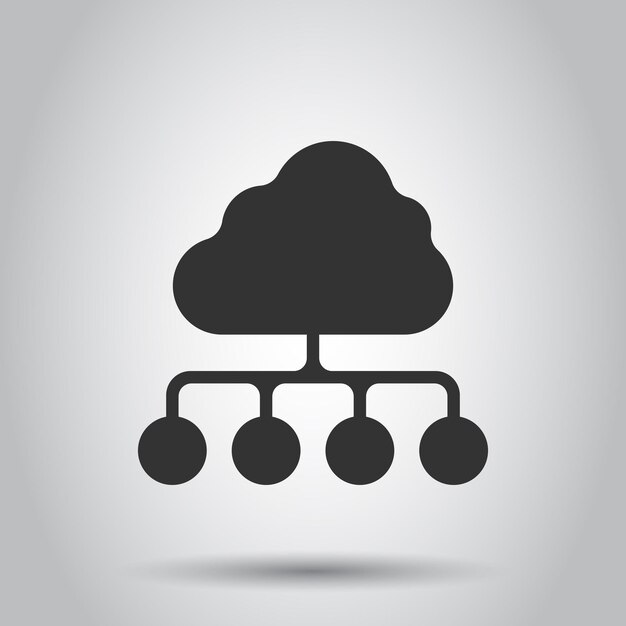 Ícono vectorial de tecnología de computación en nube en estilo plano Pantalla de portátil en fondo blanco Concepto de negocio de red de análisis infográfico