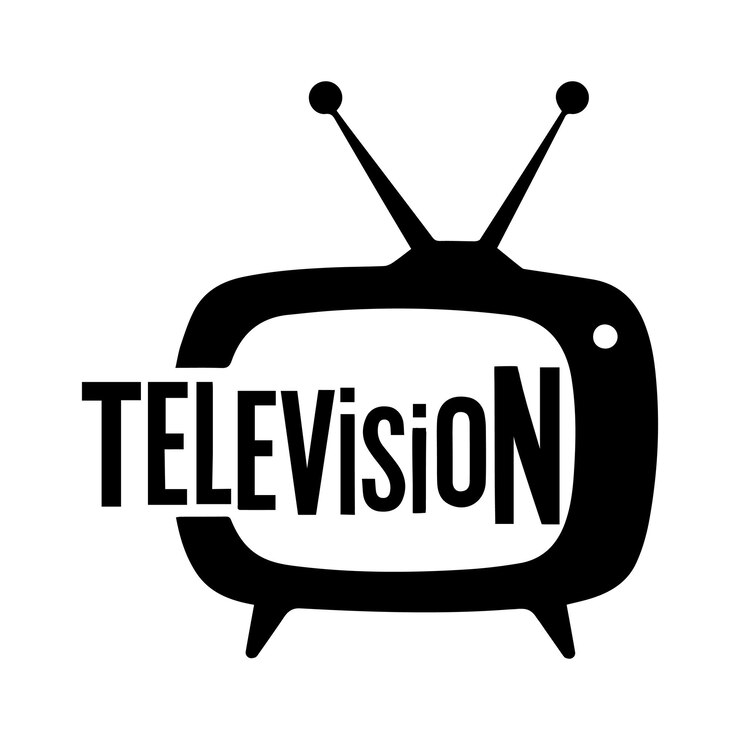 un icono vectorial de televisión negro con la palabra televisión en el frente