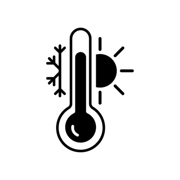 Icono vectorial de termómetro de temperatura del tiempo lleno de letrero plano para concepto móvil y diseño web Termómetro con icono de glifo del tiempo soleado y helado Ilustración del logotipo del símbolo Pixel perfect