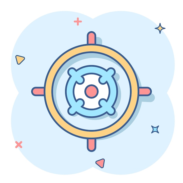 Icono vectorial de tiro al objetivo en estilo cómico Ilustración de dibujos animados del símbolo del francotirador en fondo blanco Efecto de salpicadura del concepto de negocio del objetivo objetivo
