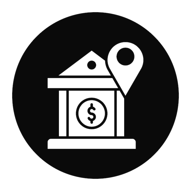 El icono vectorial de ubicación del banco se puede utilizar para el conjunto de iconos de negocios y finanzas