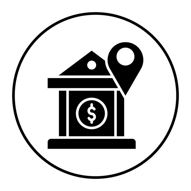 El icono vectorial de ubicación del banco se puede utilizar para el conjunto de iconos de negocios y finanzas