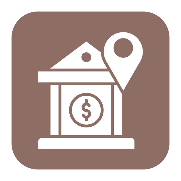 El icono vectorial de ubicación del banco se puede utilizar para el conjunto de iconos de negocios y finanzas