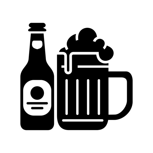 icono vectorial de vaso y botella de cerveza