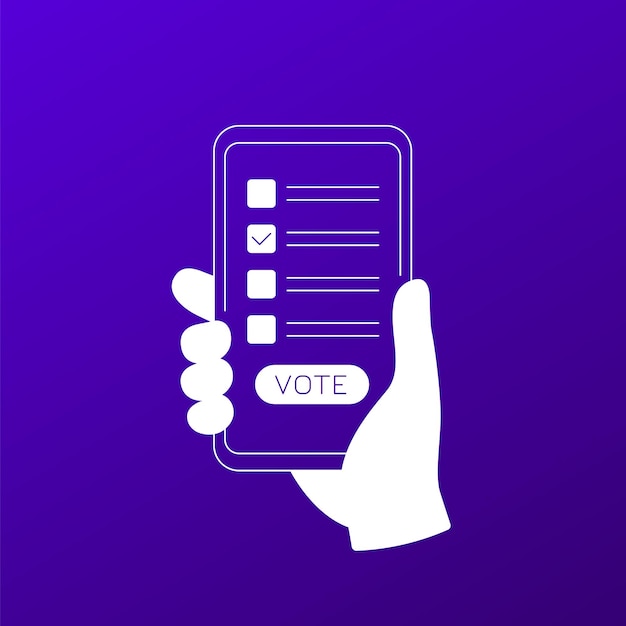 Vector icono vectorial de votación en línea con un teléfono en la mano