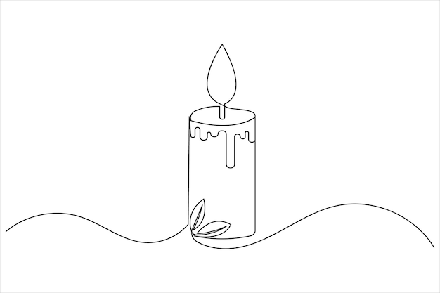 Icono de vela dibujo continuo de una sola línea y diseño de contorno de estilo minimalista