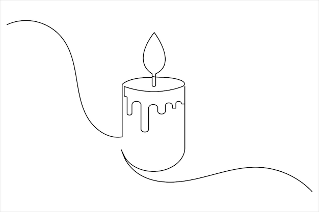 Icono de vela dibujo continuo de una sola línea y diseño de contorno de estilo minimalista