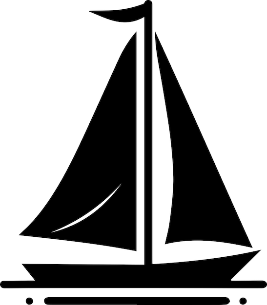 El icono del velero es una ilustración minimalista de arte vectorial de color negro, silueta de color negro y fondo blanco.