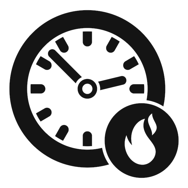 Icono de velocímetro en blanco y negro y llama