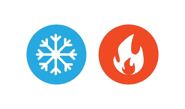 Icono vendido y caliente Símbolo de ilustración de copo de nieve y fuego Vector de botón de control de climat de signo