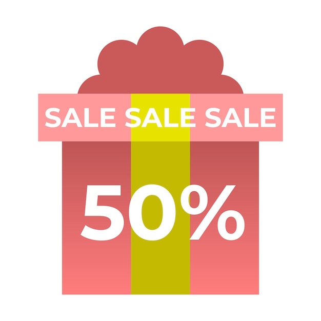 Icono de venta de 50 regalos Icono vectorial de regalos con porcentaje de descuento en fondo blanco