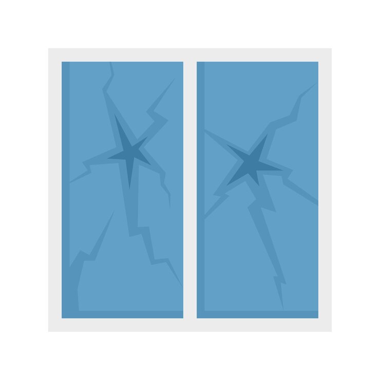 Vector icono de ventana de casa rota ilustración plana del icono de vector de ventana de casa rota aislado sobre fondo blanco