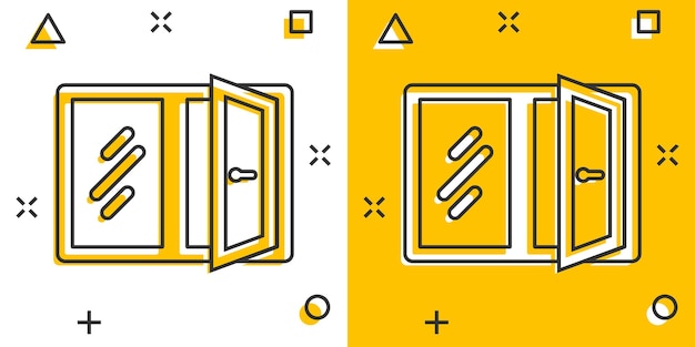 Icono de ventana en estilo cómico Ilustración vectorial de dibujos animados Casement en fondo aislado Efecto de salpicaduras interiores de la casa