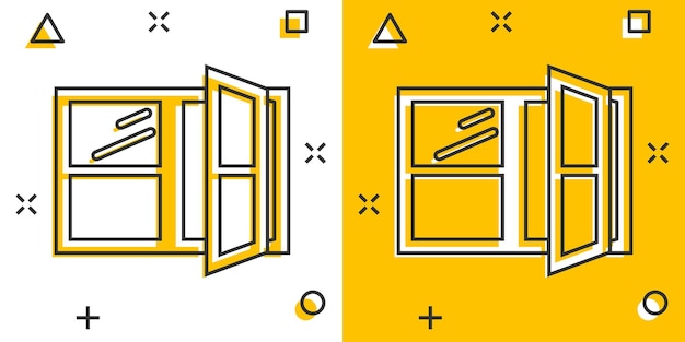 Icono de ventana en estilo cómico Ilustración vectorial de dibujos animados Casement en fondo aislado Efecto de salpicaduras interiores de la casa