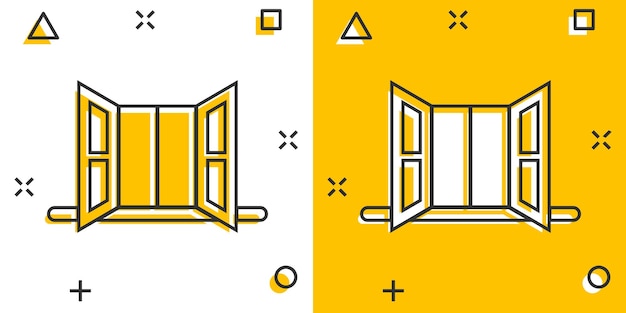 Icono de ventana en estilo cómico Ilustración vectorial de dibujos animados Casement en fondo aislado Efecto de salpicaduras interiores de la casa