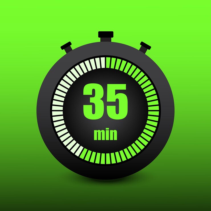 Vector el icono verde del cronómetro treinta y cinco minutos treinta y tres minutos gestión del tiempo símbolo vectorial