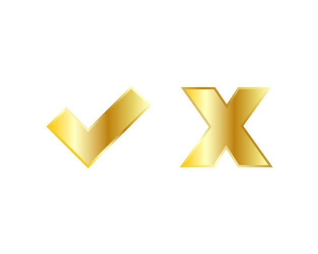 Vector icono de verificación y rechazo ilustración de vector de oro signo de aprobación de oro símbolo de rechazo