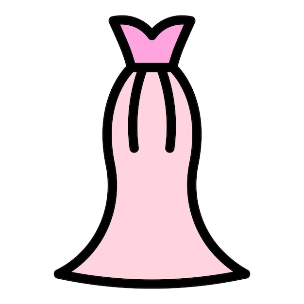 Icono de vestido de novia Contorno vestido de novia vector icono color plano aislado