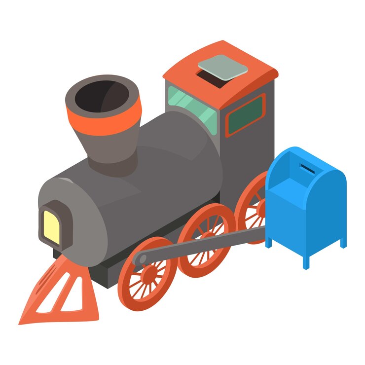 Vector icono de viaje ferroviario vector isométrico icono de locomotora y buzón postal retro entrega de correspondencia transporte retro