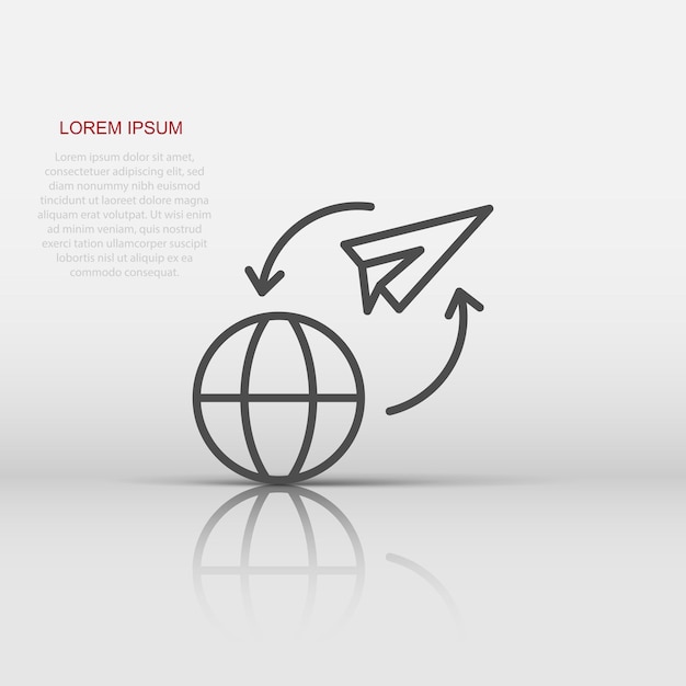 Icono de viaje global en estilo plano Ilustración de vector de avión de papel sobre fondo blanco aislado Concepto de negocio de transporte internacional