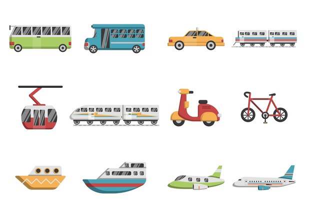 Icono viaje transporte elementos colección clipart