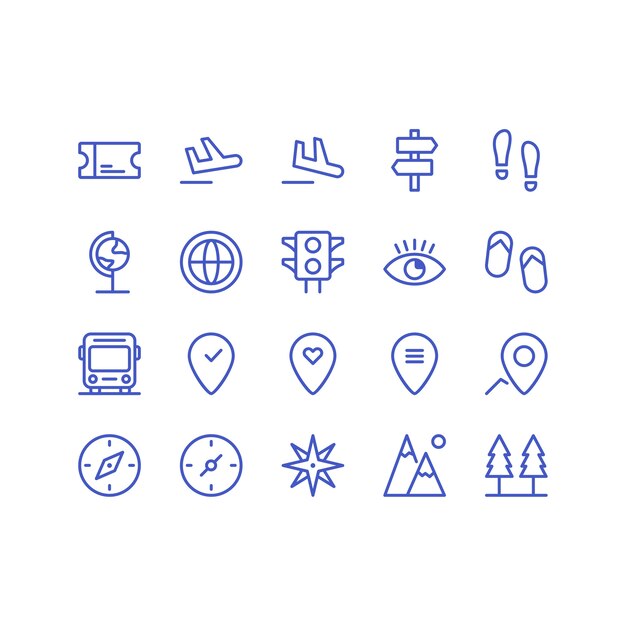 Icono de viaje y vacaciones conjunto vector aislado