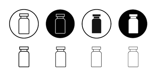 icono del vial de inyección Ilustración de línea delgada plana vectorial