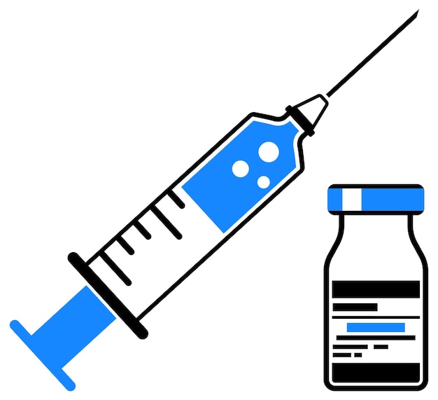 Icono de vial y jeringa médica de plástico