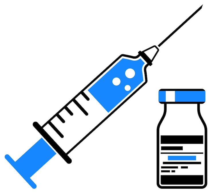 Vector icono de vial y jeringa médica de plástico